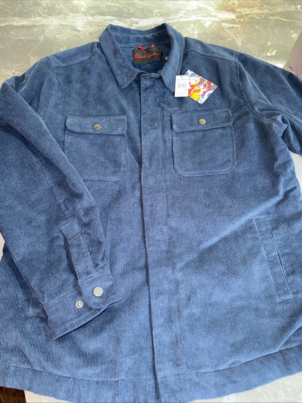 Robert Graham Jacket Mens Med Navy Blue Corduroy‎ Quilted Insulated Zip $298
